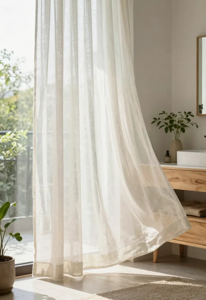 10 Bathroom Window Curtain Ideas for Privacy with Daylight 1. Sheer Bliss with Organic Cotton Curtains 0
