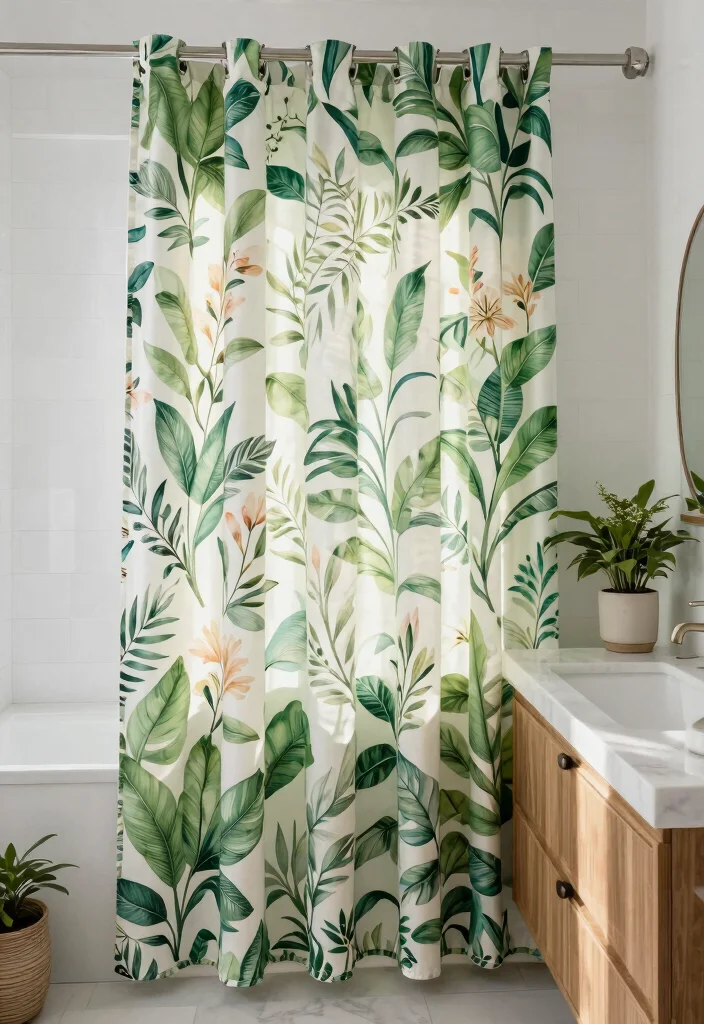 10 Bathroom Window Curtain Ideas for Privacy with Daylight 2. Botanical Prints for Natural Vibes 0