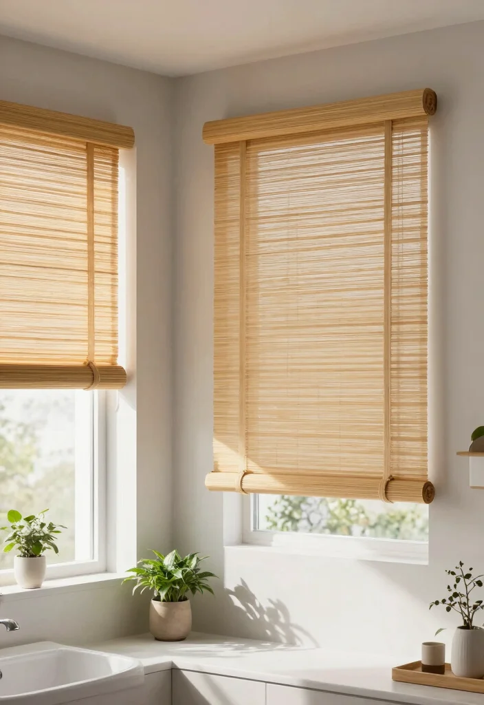 10 Bathroom Window Curtain Ideas for Privacy with Daylight 6. Minimalist Bamboo Shades 0