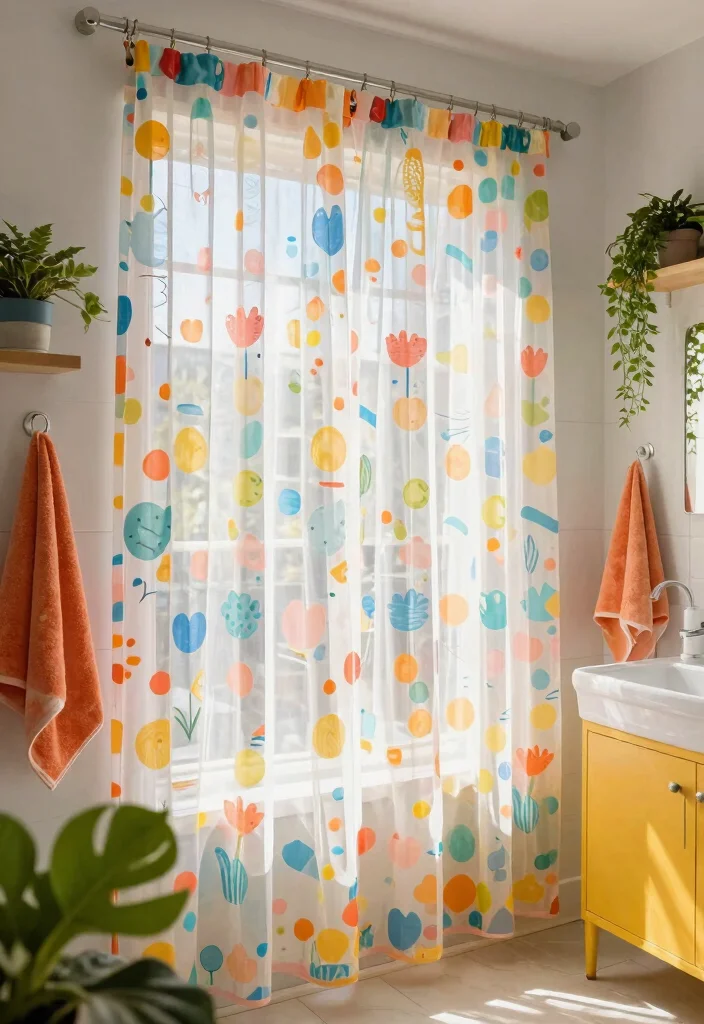 10 Bathroom Window Curtain Ideas for Privacy with Daylight 8. Patterned Tulle for Fun and Whimsy 0