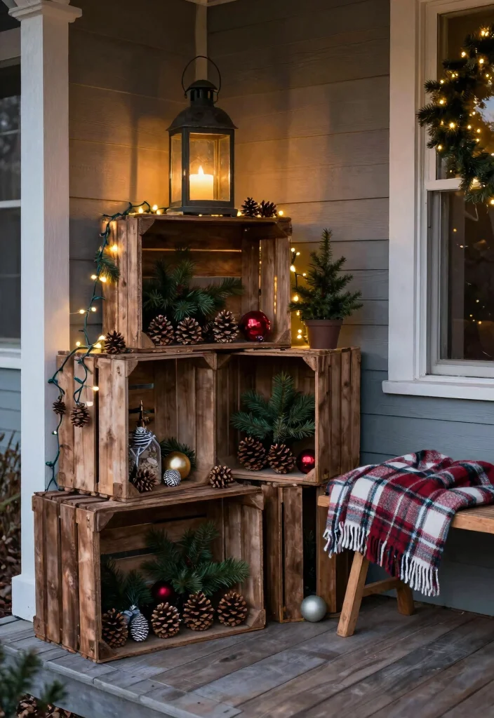 10 Christmas Front Porch Ideas for Festive First Impressions 1 10 Christmas Front Porch Ideas for Festive First Impressions 1. Rustic Wooden Crates and Lanterns 0