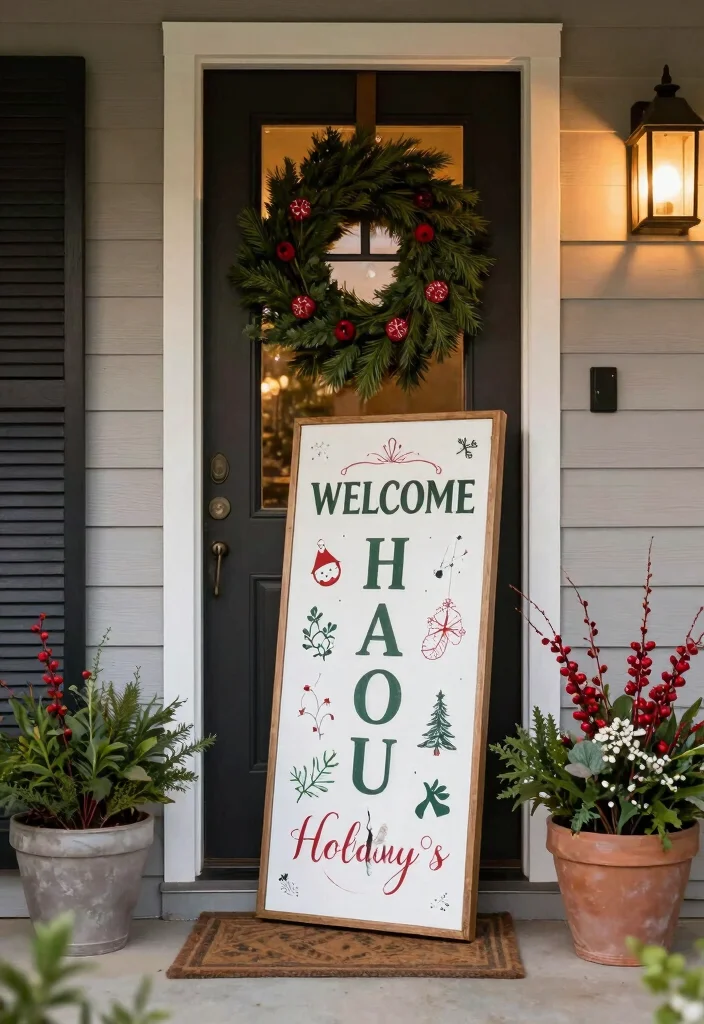 10 Christmas Front Porch Ideas for Festive First Impressions 60 10 Christmas Front Porch Ideas for Festive First Impressions 10. Holiday Focused Welcome Sign 0
