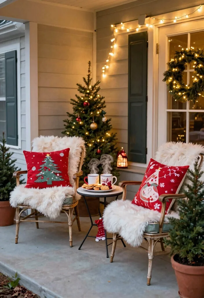 10 Christmas Front Porch Ideas for Festive First Impressions 48 10 Christmas Front Porch Ideas for Festive First Impressions 8. Cozy Seating with Holiday Throws 0