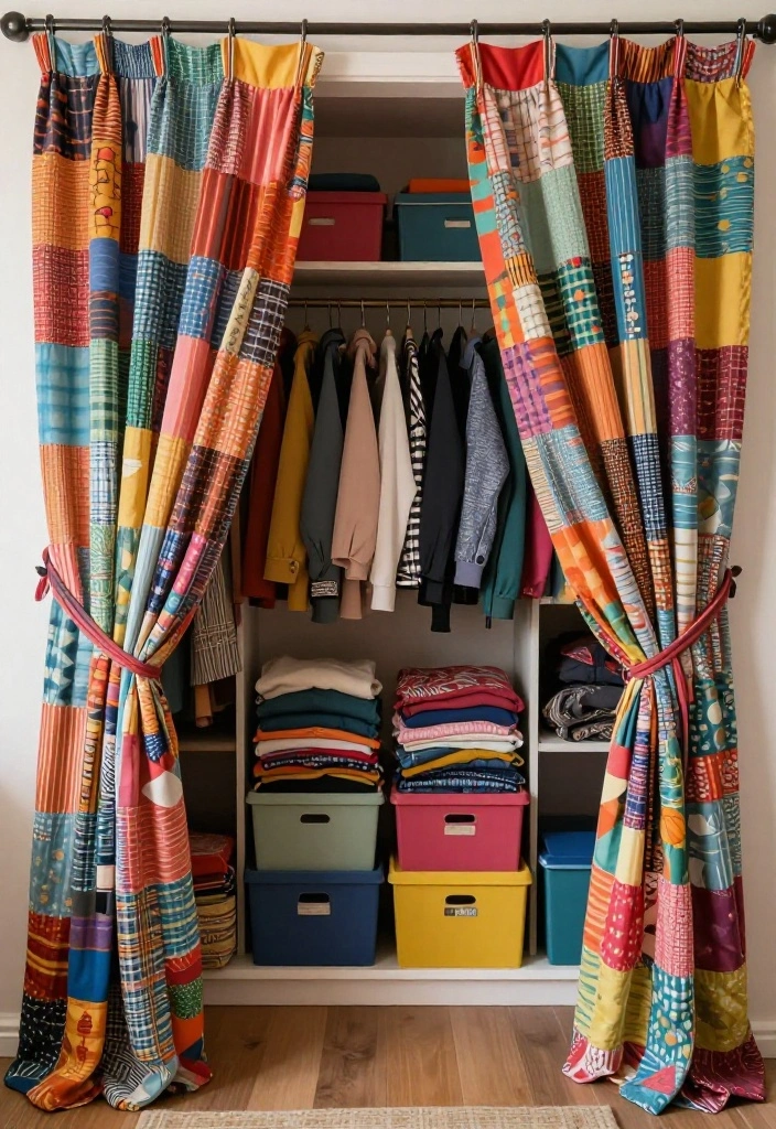 10 Closet Curtain Ideas for Hidden Storage with Soft Texture 10. Patchwork Play 0