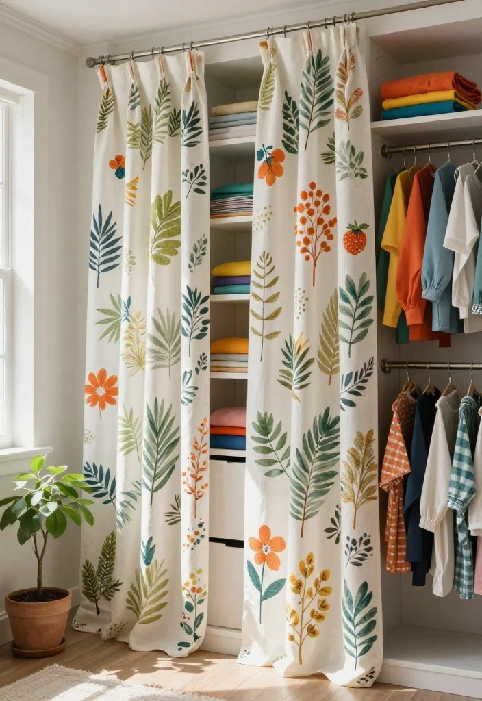 10 Closet Curtain Ideas for Hidden Storage with Soft Texture 4. Eco Printed Cotton 0