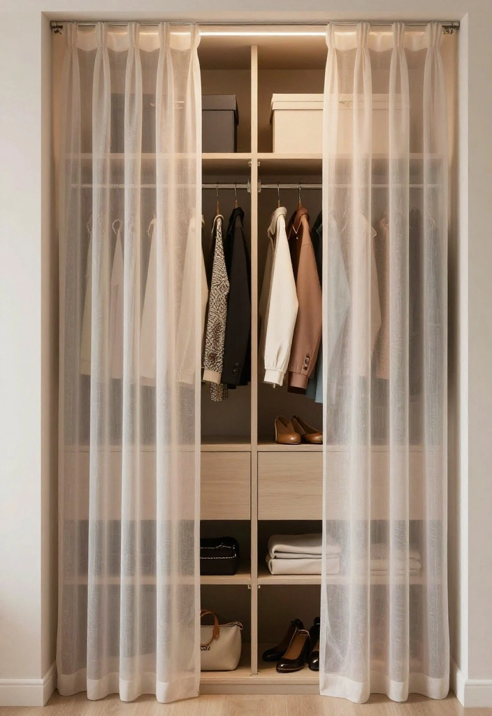 10 Closet Curtain Ideas for Hidden Storage with Soft Texture 5. Muslin Magic 0
