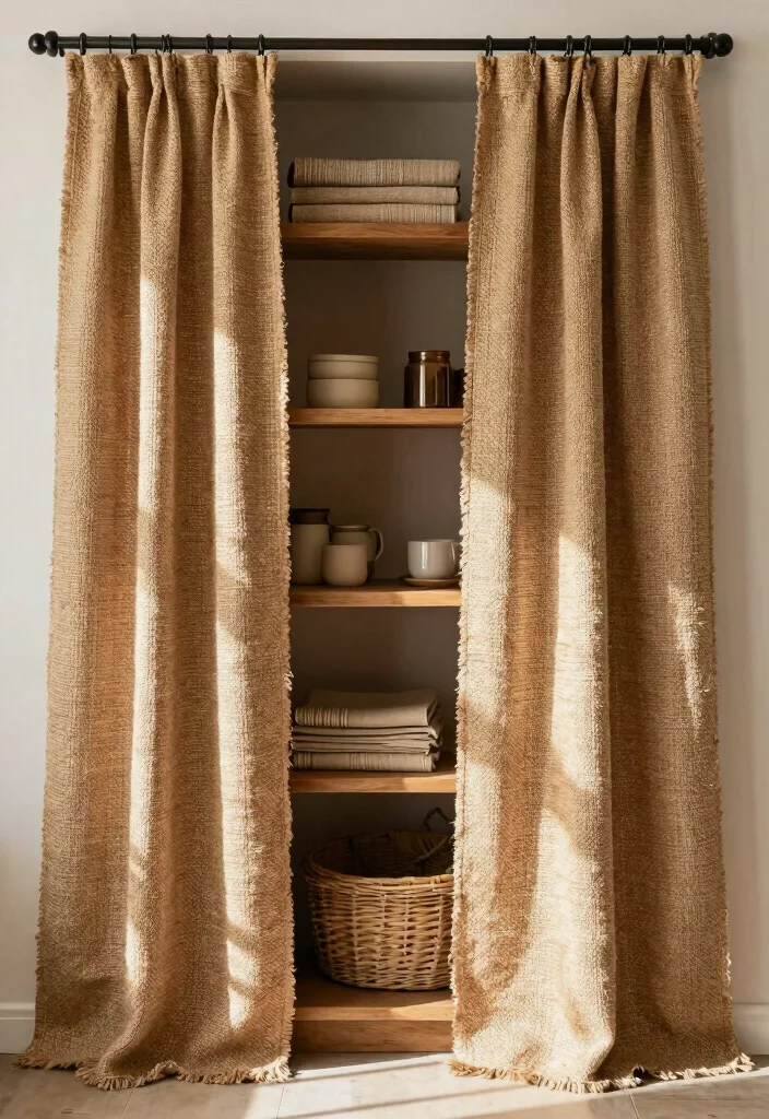 10 Closet Curtain Ideas for Hidden Storage with Soft Texture 6. Woven Textures 0