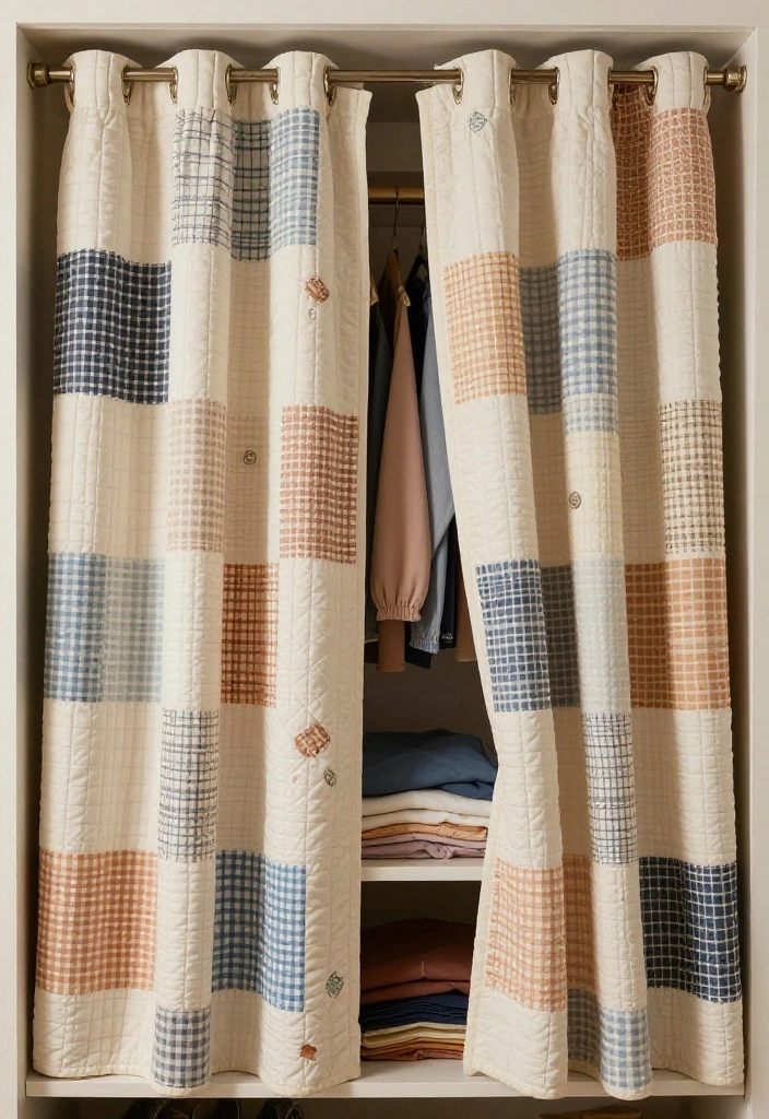 10 Closet Curtain Ideas for Hidden Storage with Soft Texture 7. Quilted Comfort 0