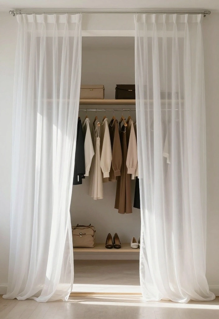 10 Closet Curtain Ideas for Hidden Storage with Soft Texture 8. Sheer Elegance 0