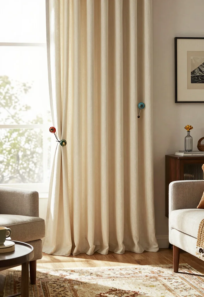 10 Curtain Rod Ideas to Upgrade Windows Without Major Changes 10. Unique Curtain Holdbacks 0
