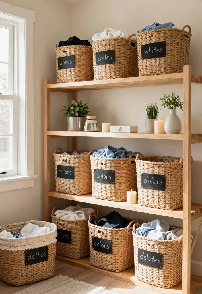 10 DIY Laundry Room Ideas on a Budget 2. Stylish Baskets for Organizational Bliss 0