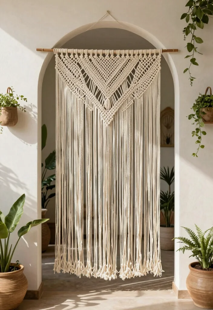 10 Doorway Curtain Ideas to Separate Spaces with Soft Flow 4. Macram Magic 0