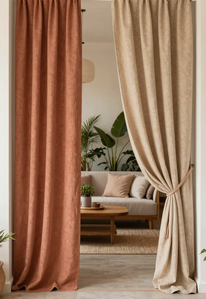 10 Doorway Curtain Ideas to Separate Spaces with Soft Flow 7. Earthy Tones 0