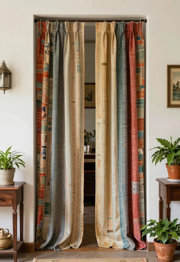 10 Doorway Curtain Ideas to Separate Spaces with Soft Flow 8. Vintage Fabrics 0