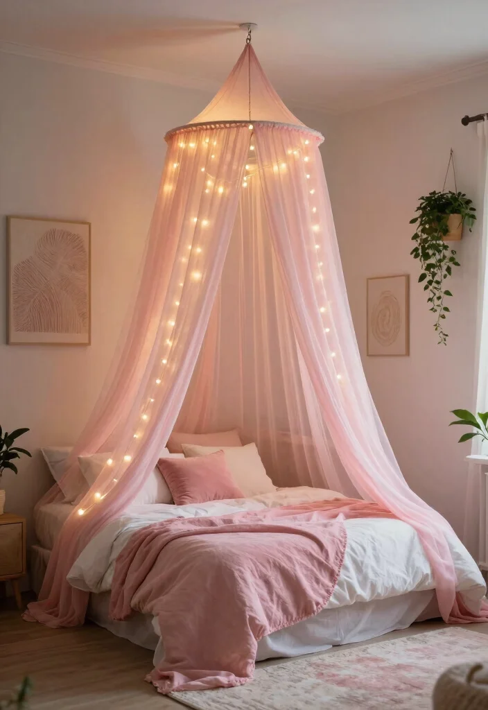 10 Dorm Room Ideas Pink with Soft Warm Touches 1. Dreamy Pink Canopy 0