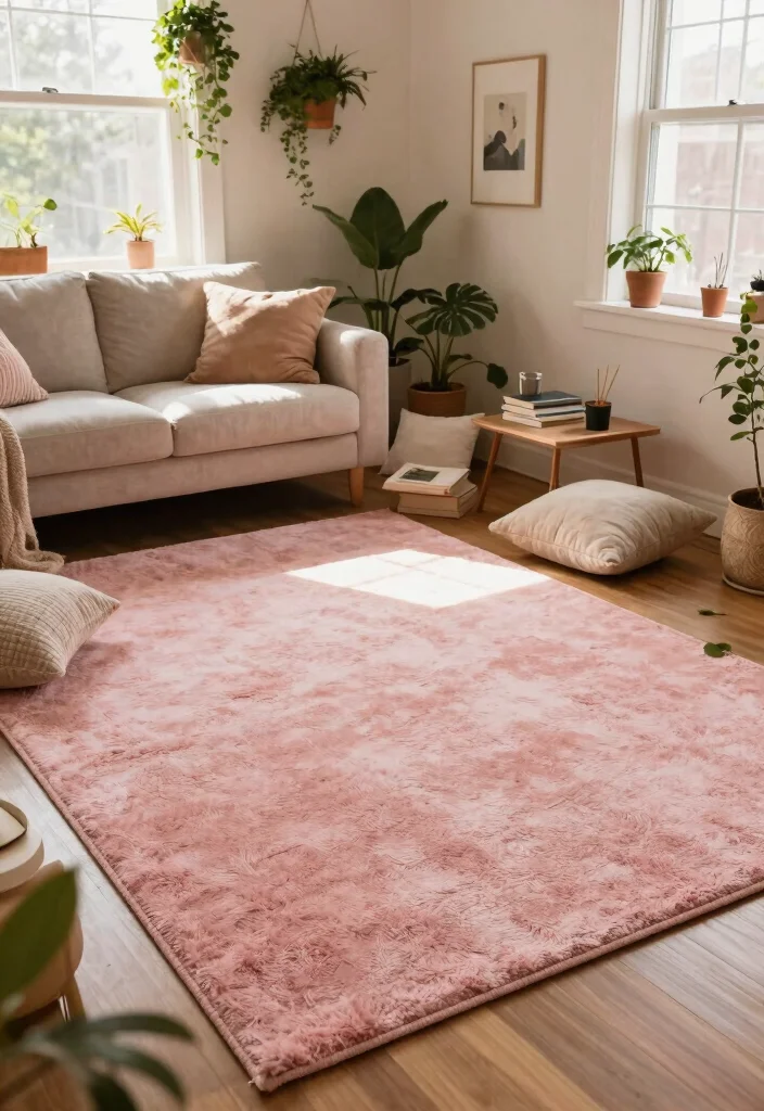 10 Dorm Room Ideas Pink with Soft Warm Touches 3. Soft Rugs for Comfort 0