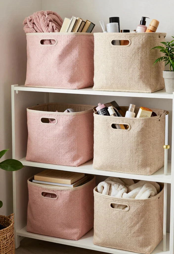 10 Dorm Room Ideas Pink with Soft Warm Touches 7. Decorative Storage Baskets 0
