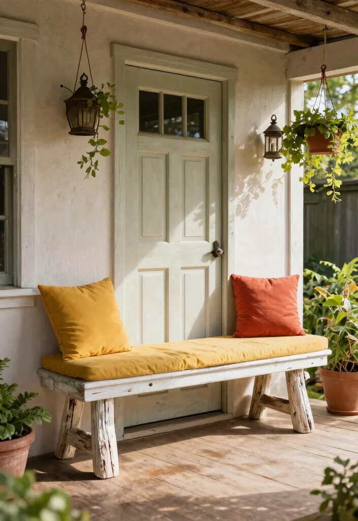 10 Front Porch Bench Ideas for Seating and Storage 10. Upcycled Door Bench 0