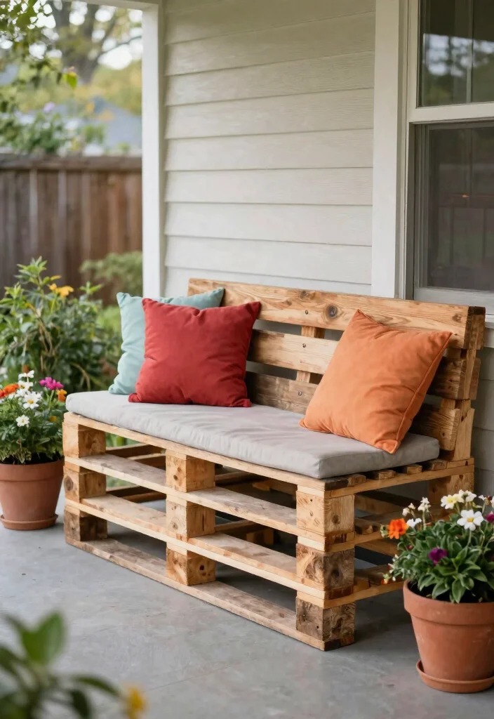 10 Front Porch Bench Ideas for Seating and Storage 3. Pallet Bench with Hidden Storage 0