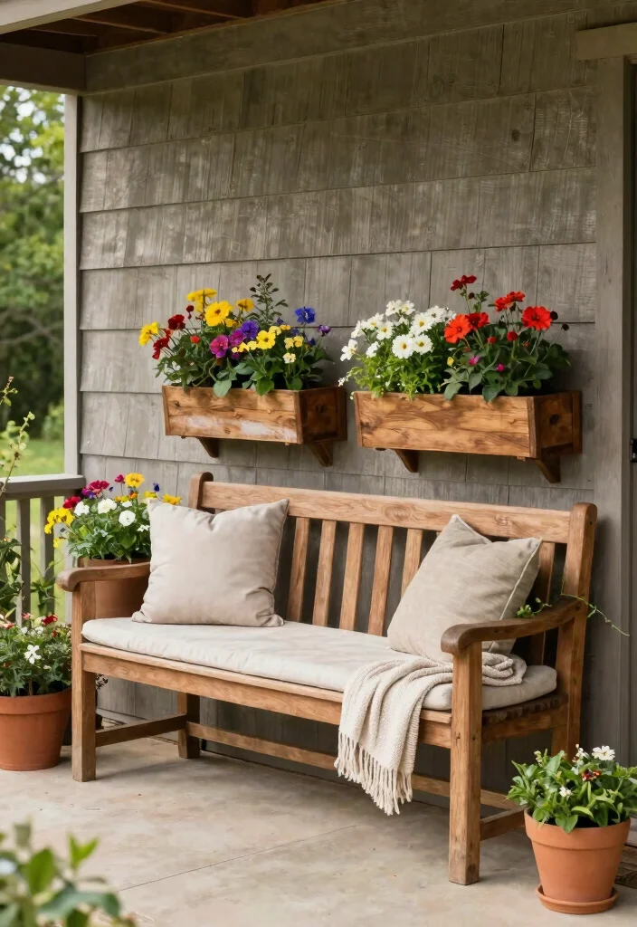 10 Front Porch Bench Ideas for Seating and Storage 5. Built In Bench with Flower Boxes 0