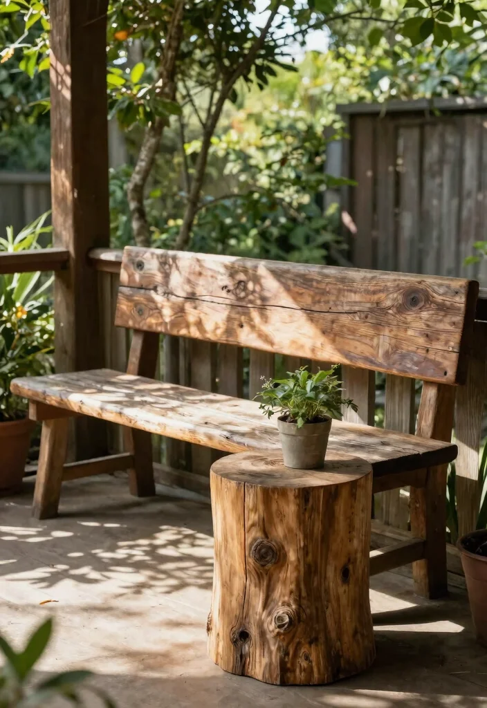 10 Front Porch Bench Ideas for Seating and Storage 6. Rustic Bench with Side Table 0