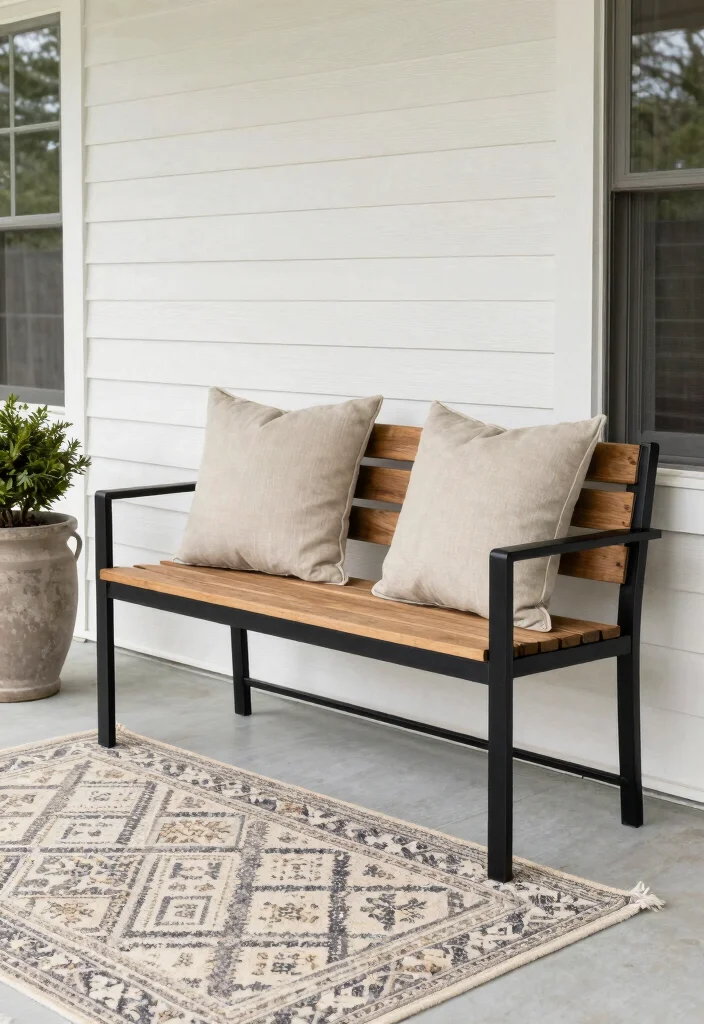 10 Front Porch Bench Ideas for Seating and Storage 7. Modern Farmhouse Bench 0
