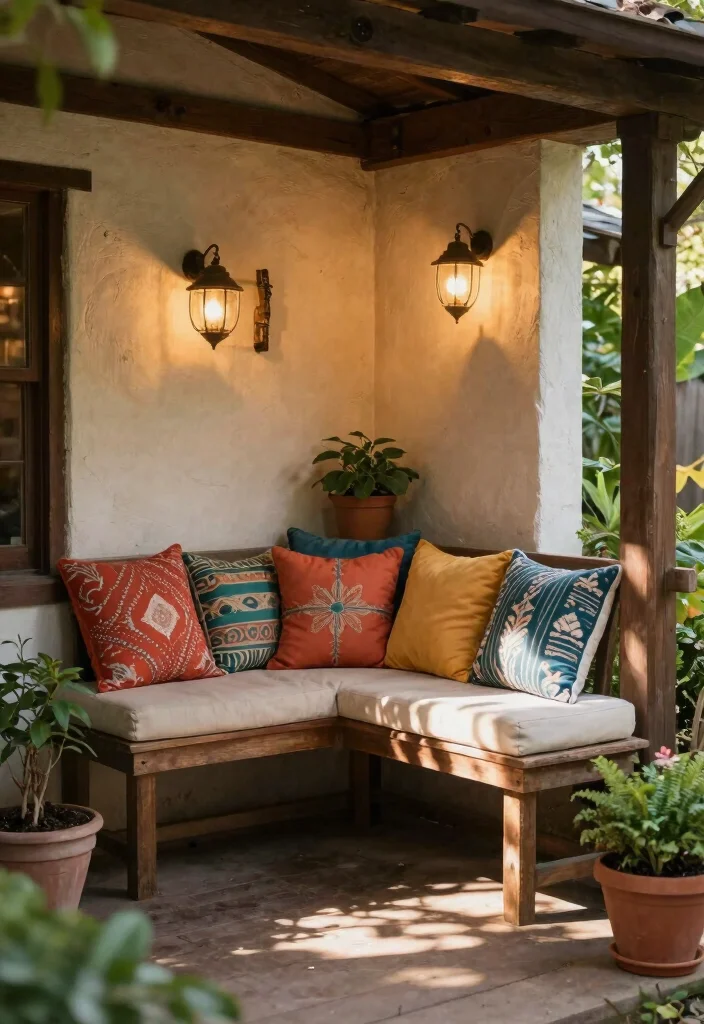 10 Front Porch Bench Ideas for Seating and Storage 8. Corner Bench with Cushions 0