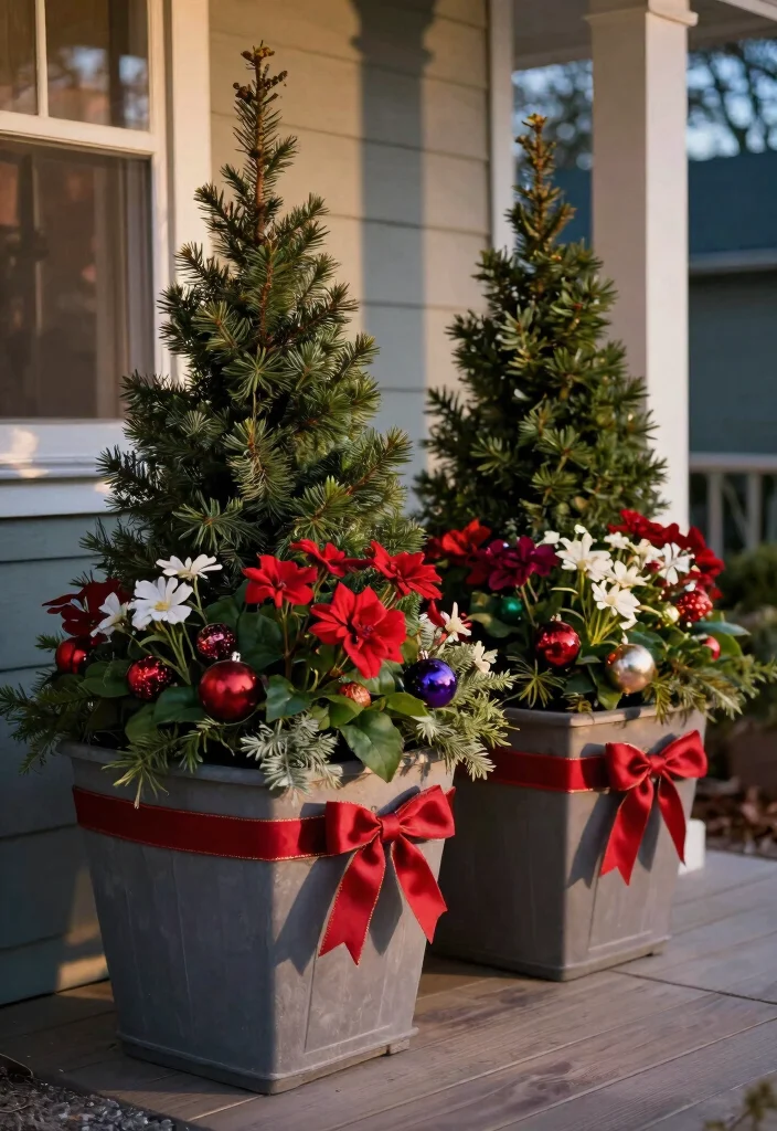 10 Front Porch Christmas Decor Ideas DIY on a Budget 25 10 Front Porch Christmas Decor Ideas DIY on a Budget 5. Holiday Themed Planters 0