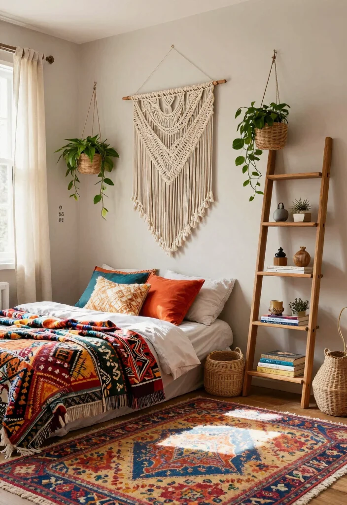 10 Girly Dorm Room Ideas with Soft Feminine Style 2. Boho Chic Vibes 0
