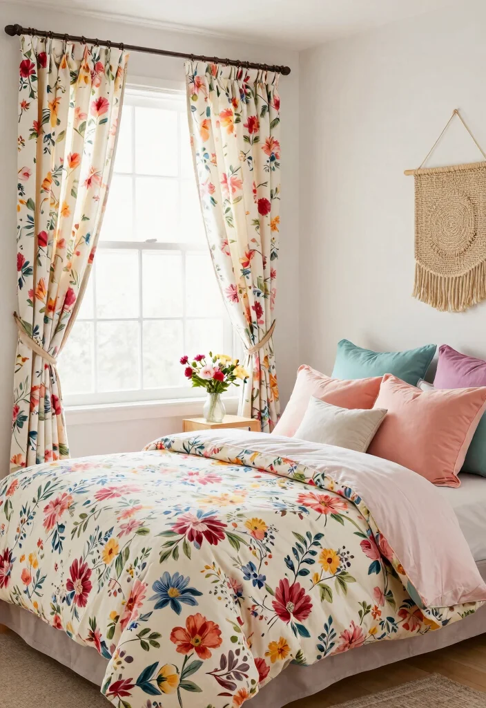 10 Girly Dorm Room Ideas with Soft Feminine Style 4. Floral Fabrics and Textiles 0