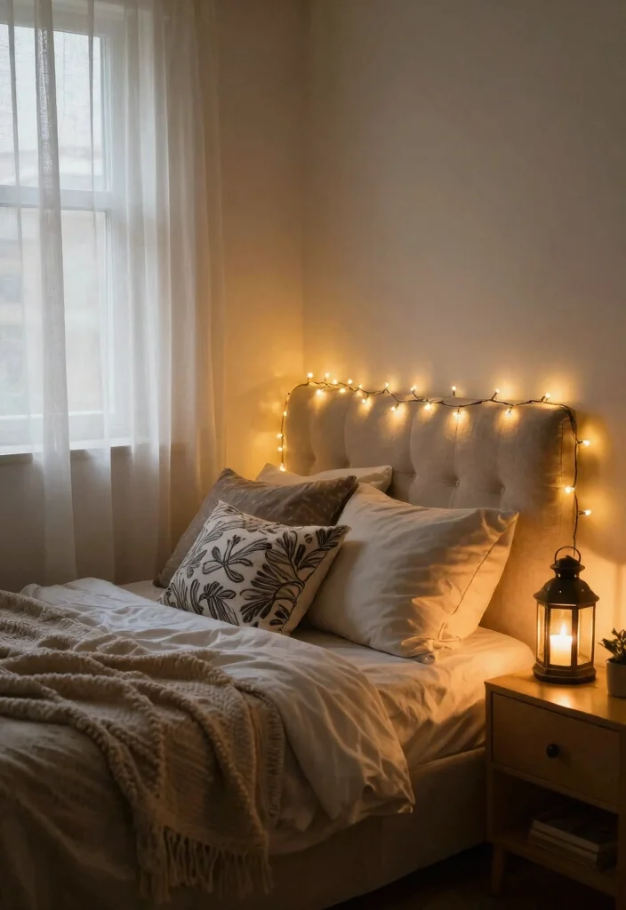 10 Girly Dorm Room Ideas with Soft Feminine Style 6. String Lights and Lanterns 0