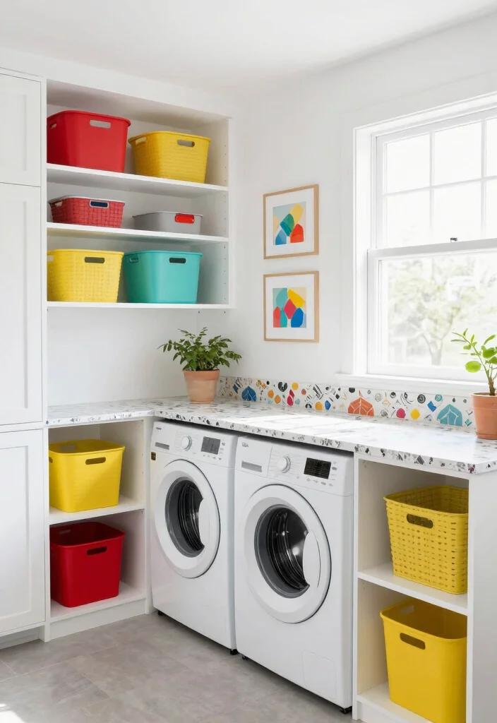 10 Laundry Room Color Ideas to Brighten Small Rooms 3. Crisp White with Colorful Accents 0