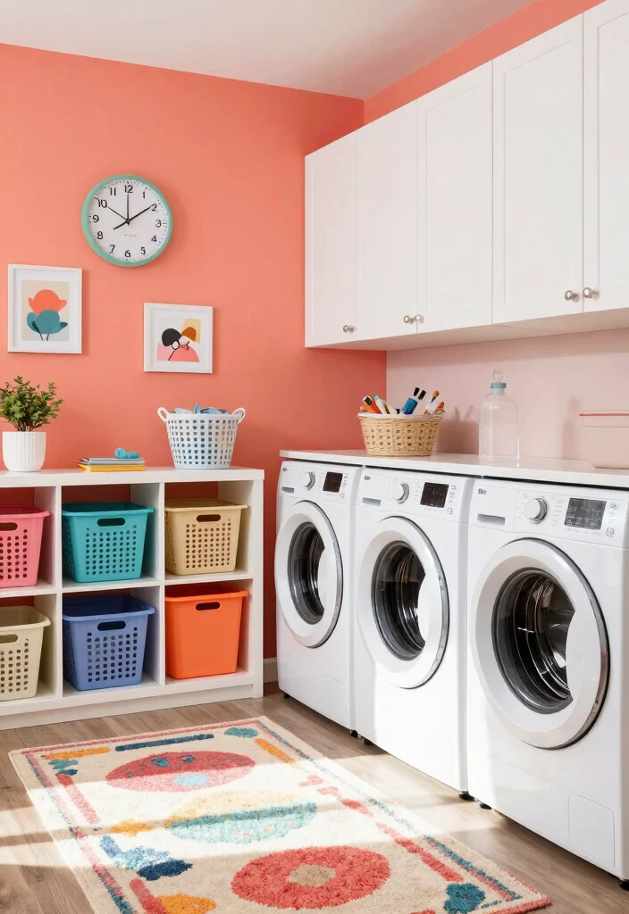 10 Laundry Room Color Ideas to Brighten Small Rooms 5. Playful Coral 0
