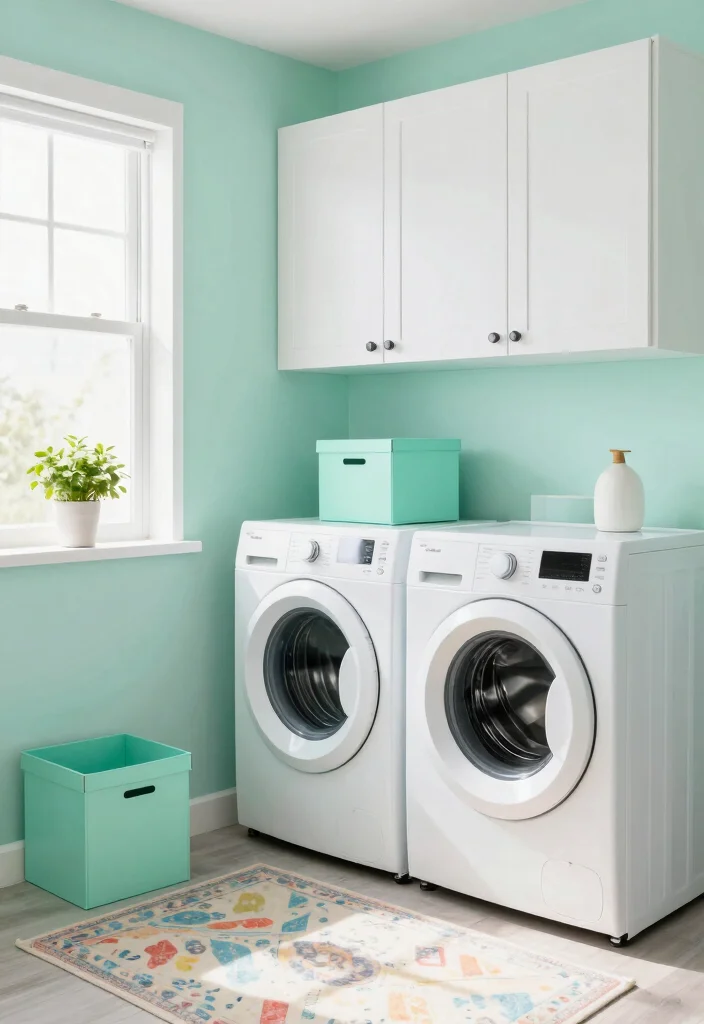 10 Laundry Room Color Ideas to Brighten Small Rooms 8. Minty Fresh 0