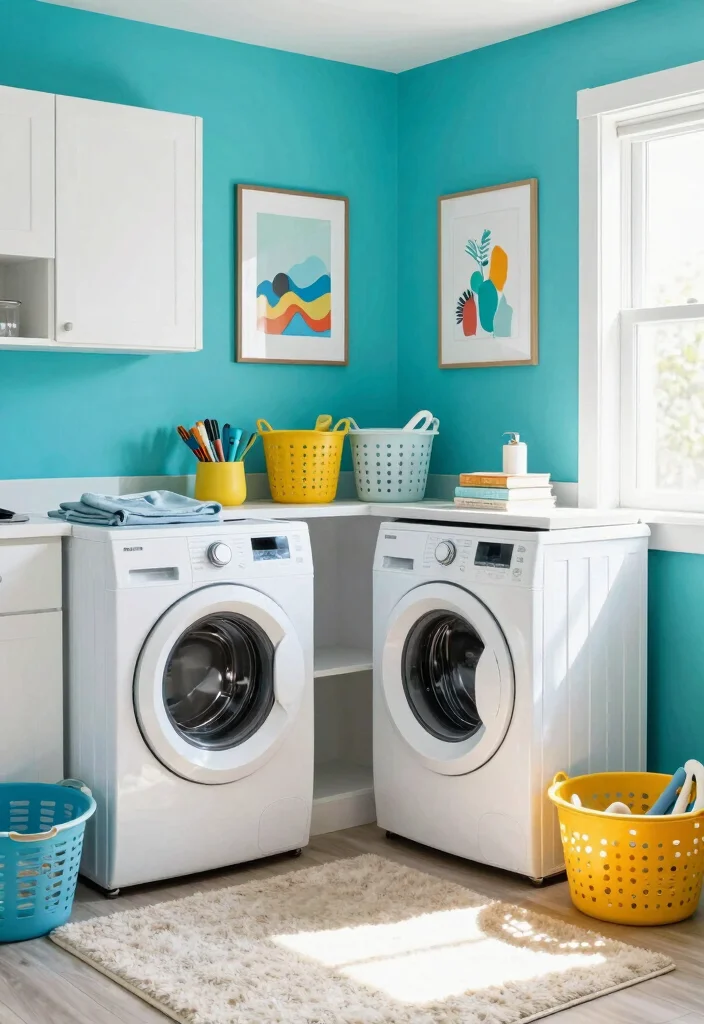 10 Laundry Room Color Ideas to Brighten Small Rooms 9. Bright Turquoise 0