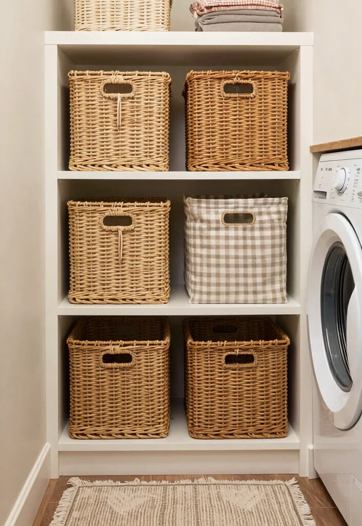 10 Laundry Room Ideas Small Space That Actually Work 3. Baskets and Bins 0