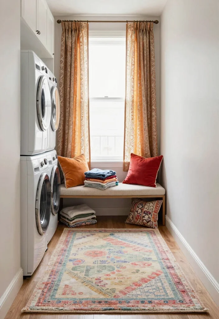10 Narrow Laundry Room Ideas with Better Flow 9. Clever Use of Textiles 0
