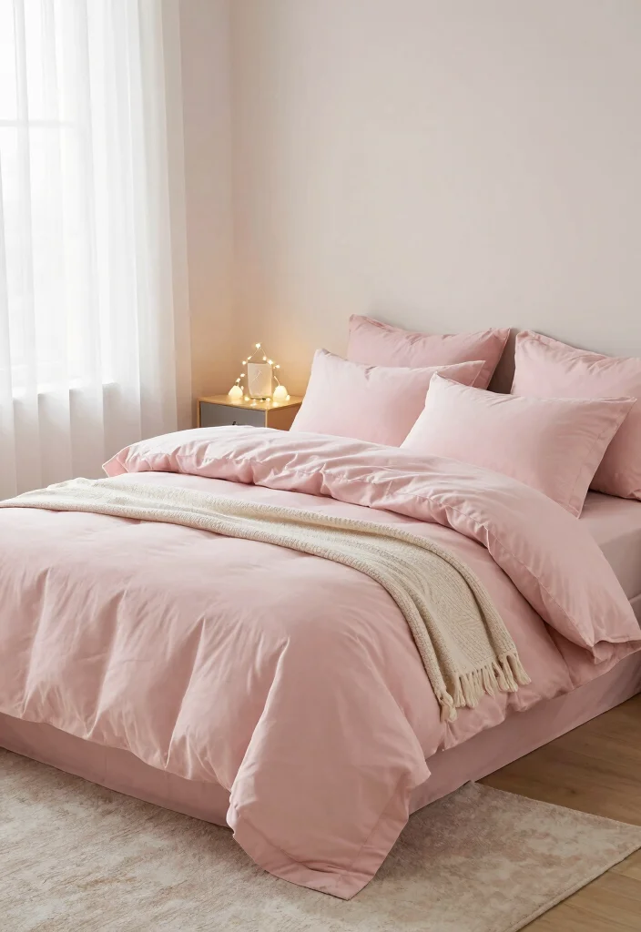 10 Pink Dorm Room Ideas with Soft Cozy Aesthetic 1. Blush Pink Bedding Set 0