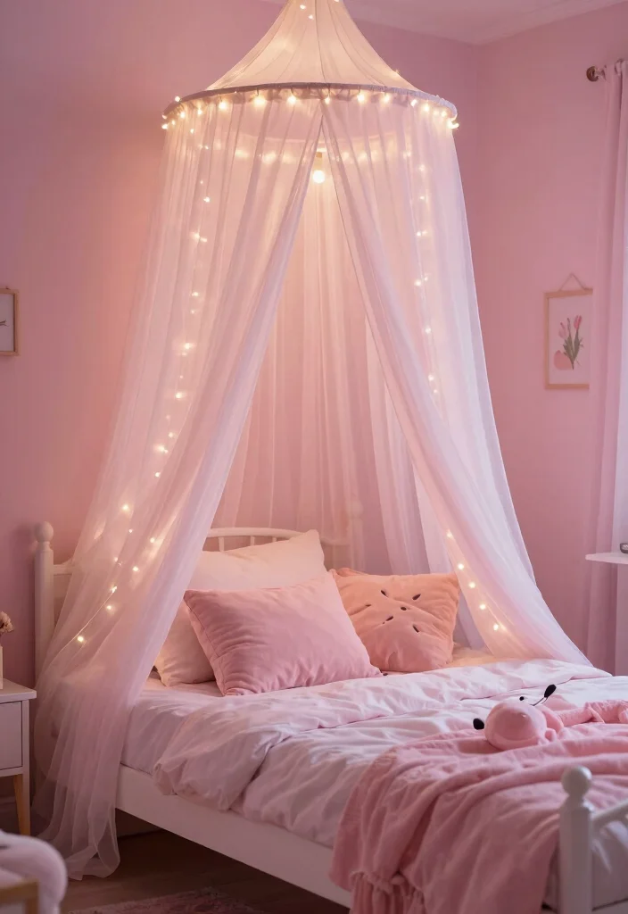 10 Pink Dorm Room Ideas with Soft Cozy Aesthetic 10. Dreamy Canopy 0