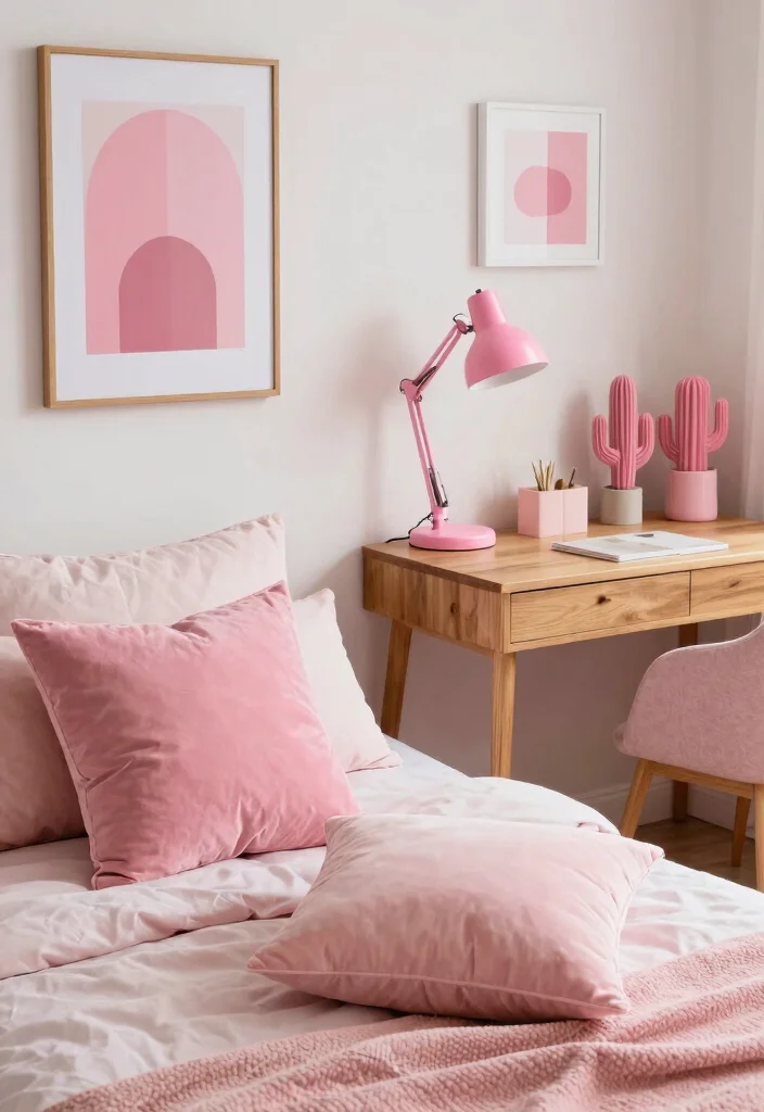 10 Pink Dorm Room Ideas with Soft Cozy Aesthetic 4. Pink Decor Accents 0