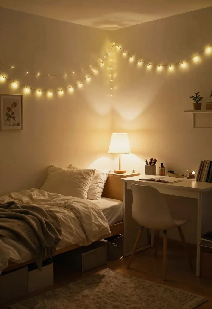 10 Pink Dorm Room Ideas with Soft Cozy Aesthetic 7. Soft Lighting Options 0