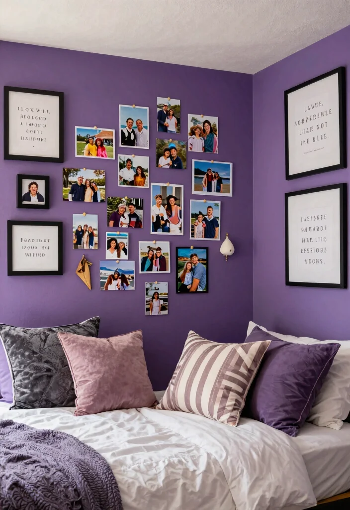 10 Purple Dorm Room Ideas with Dreamy Personality 10. Personal Touches 0