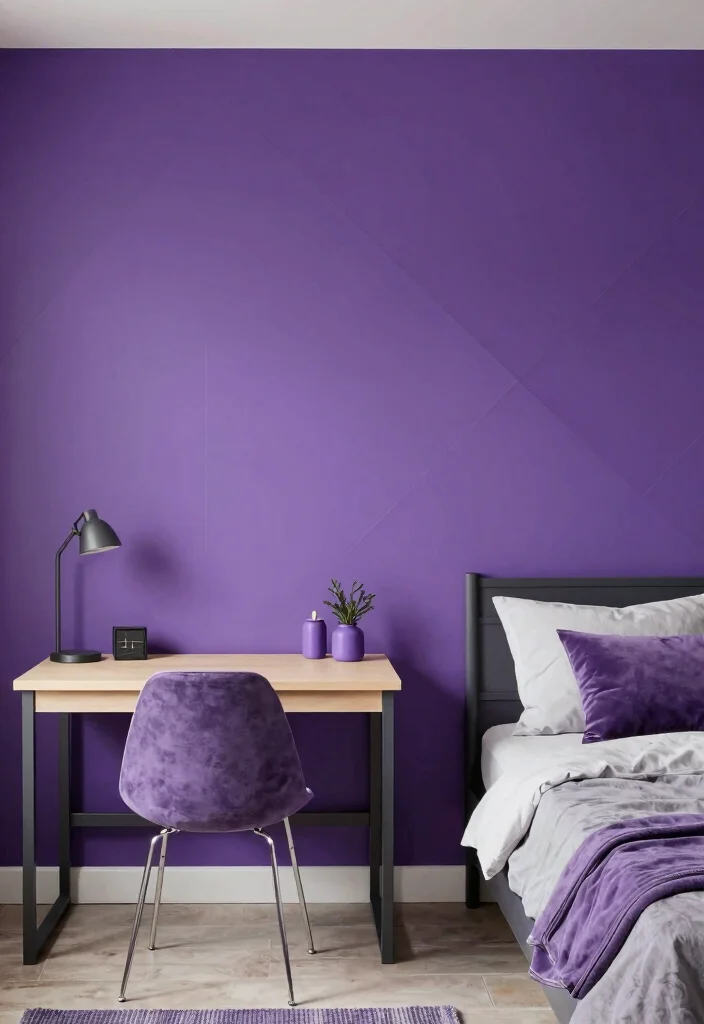 10 Purple Dorm Room Ideas with Dreamy Personality 5. Funky Accent Walls 0