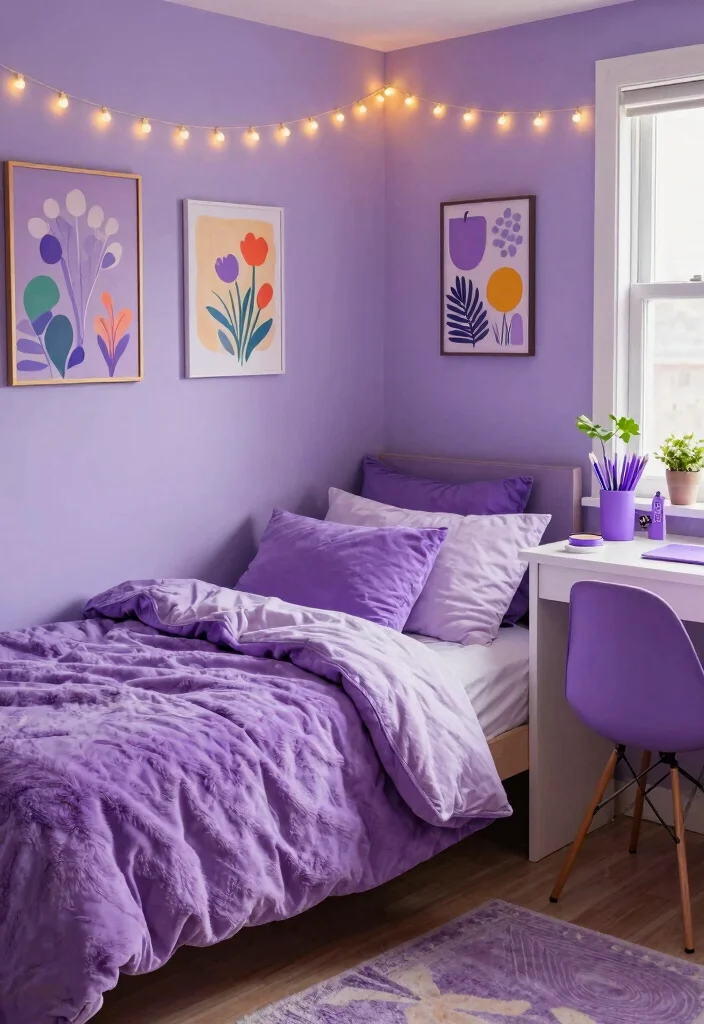 10 Purple Dorm Room Ideas with Dreamy Personality 8. Light and Airy 0