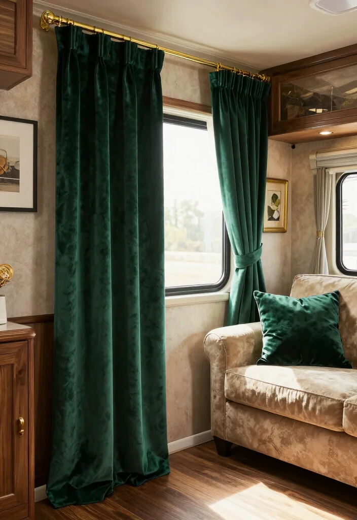 10 RV Curtain Ideas for Privacy Comfort and Easy Style 5. Soft Velvet Curtains 0