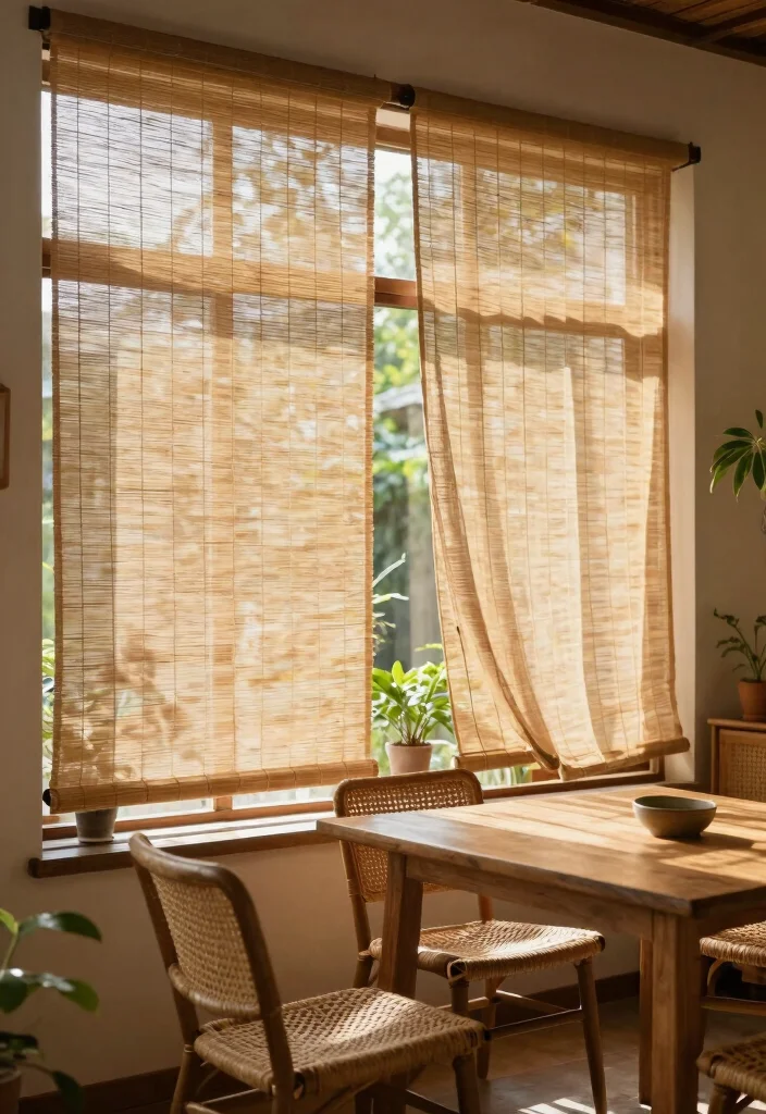 10 Sliding Back Door Curtain Ideas That Feel Light and Functional 1. Flowing Bamboo Curtains 0