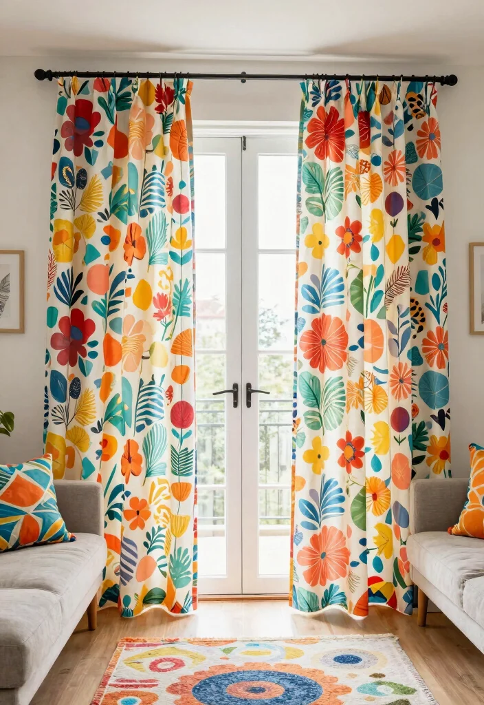 10 Sliding Back Door Curtain Ideas That Feel Light and Functional 6. Whimsical Patterned Curtains 0