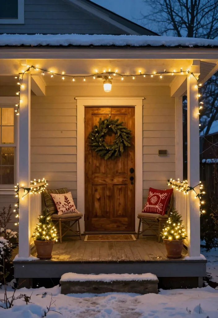 10 Small Front Porch Christmas Decor Ideas That Feel Magical 1. Twinkling String Lights 0