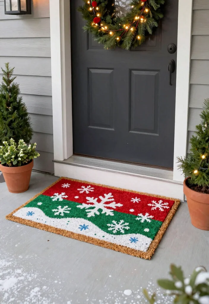 10 Small Front Porch Christmas Decor Ideas That Feel Magical 5. Seasonal Door Mats 0