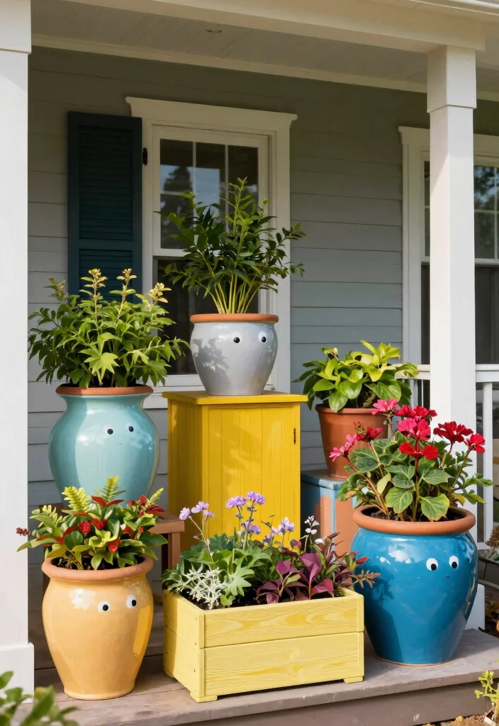 10 Small Front Porch Decorating Ideas with Big Visual Impact 10. Eye Catching Planters 0